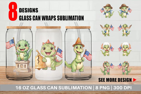 Glass Can Chibi Founding Father Dino Watercolor Sublimation artnoy 