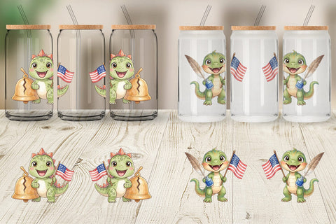 Glass Can Chibi Founding Father Dino Watercolor Sublimation artnoy 