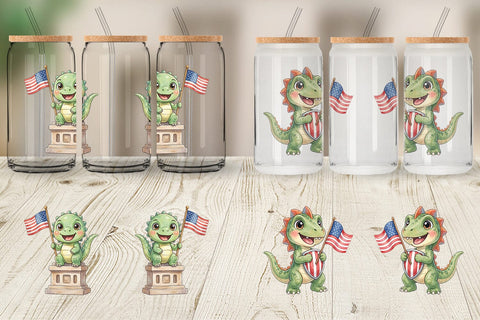 Glass Can Chibi Founding Father Dino Watercolor Sublimation artnoy 
