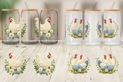 Glass Can Chicken Embroidery Sublimation artnoy 