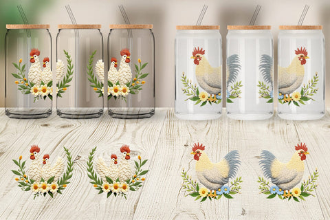 Glass Can Chicken Embroidery Sublimation artnoy 