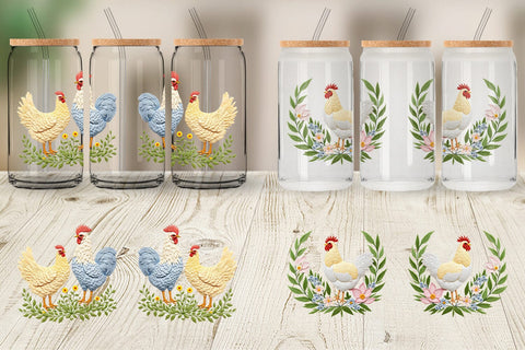 Glass Can Chicken Embroidery Sublimation artnoy 