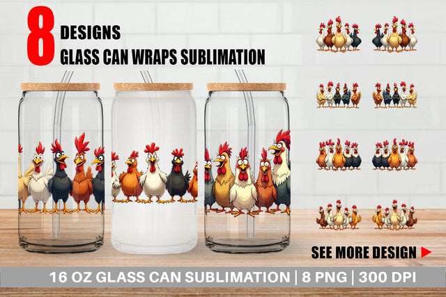 Glass Can Chicken Emotion Sublimation artnoy 