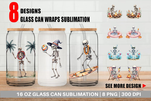 Glass Can Chill Summer Skeletons Sublimation artnoy 