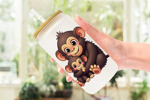 Glass Can Chimpanzee Mother's Day Sublimation artnoy 