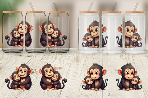 Glass Can Chimpanzee Mother's Day Sublimation artnoy 
