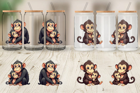 Glass Can Chimpanzee Mother's Day Sublimation artnoy 