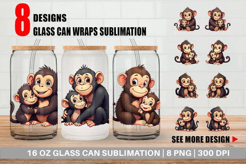 Glass Can Chimpanzee Mother's Day Sublimation artnoy 