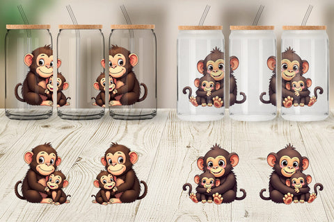 Glass Can Chimpanzee Mother's Day Sublimation artnoy 