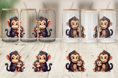 Glass Can Chimpanzee Mother's Day Sublimation artnoy 