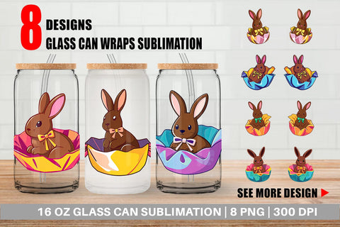 Glass Can Chocolate Bunny Sublimation artnoy 