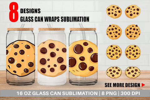 Glass Can Chocolate Chip Cookie Sublimation artnoy 