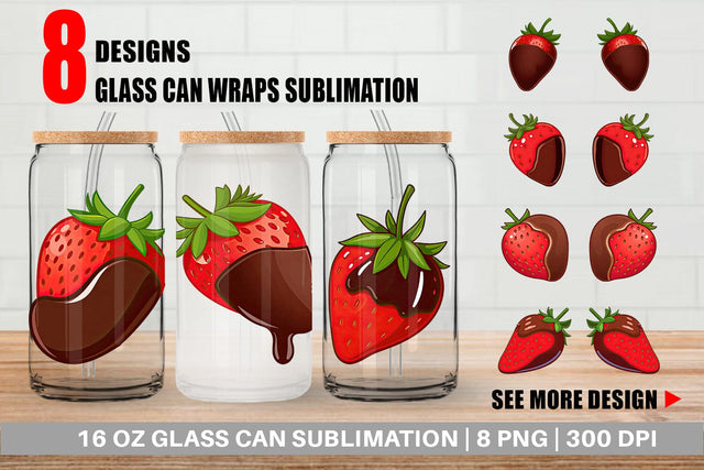 Glass Can Chocolate Dipped Strawberry Sublimation artnoy 