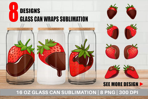 Glass Can Chocolate Dipped Strawberry Sublimation artnoy 