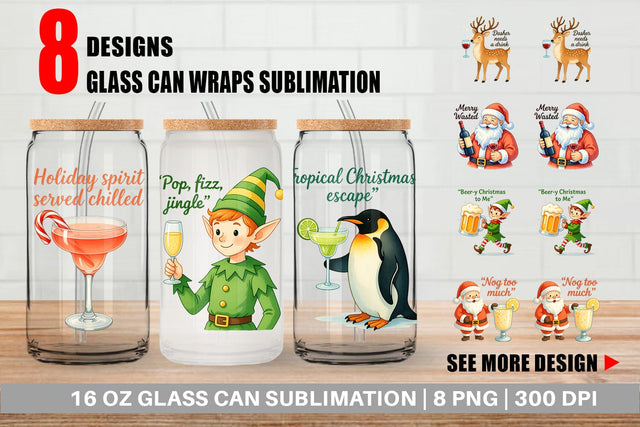 Glass Can Christmas Alcohol Humor Sublimation artnoy 