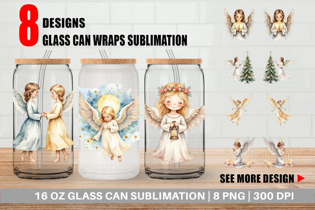 Glass Can Christmas Angels Sublimation artnoy 