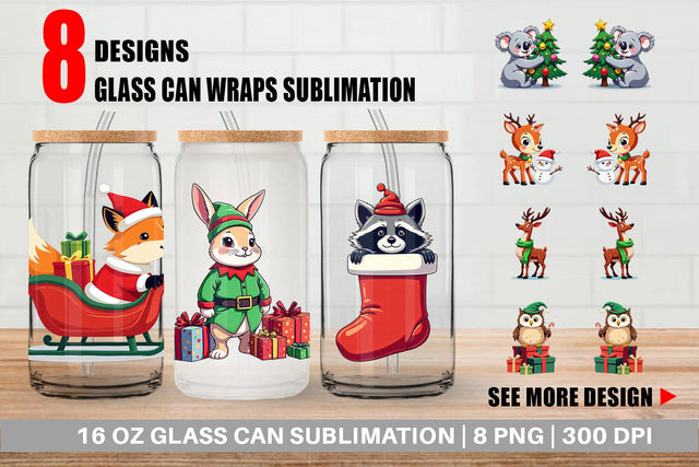 Glass Can Christmas Animals Sublimation artnoy 