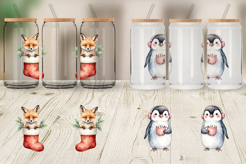 Glass Can Christmas Baby Animals Sublimation artnoy 
