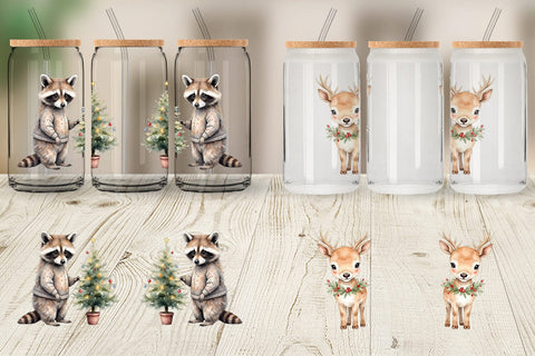 Glass Can Christmas Baby Animals Sublimation artnoy 