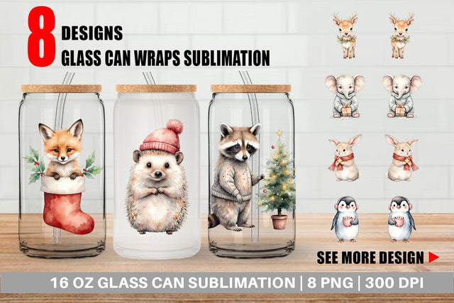 Glass Can Christmas Baby Animals Sublimation artnoy 