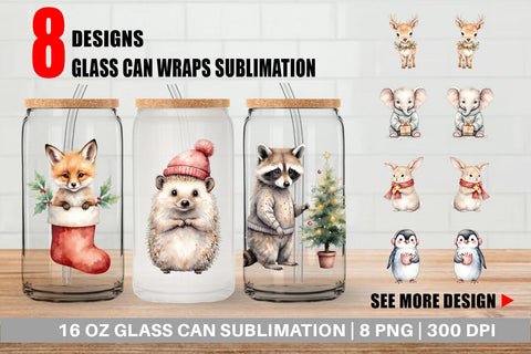 Glass Can Christmas Baby Animals Sublimation artnoy 