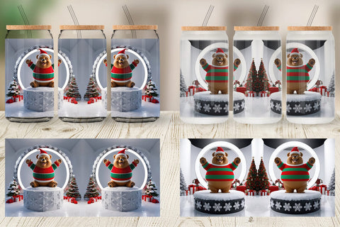 Glass Can Christmas Bear Sublimation artnoy 
