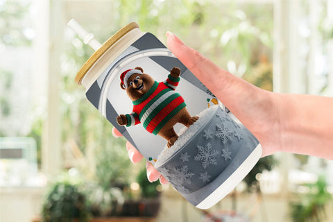 Glass Can Christmas Bear Sublimation artnoy 