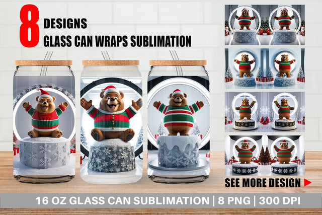 Glass Can Christmas Bear Sublimation artnoy 