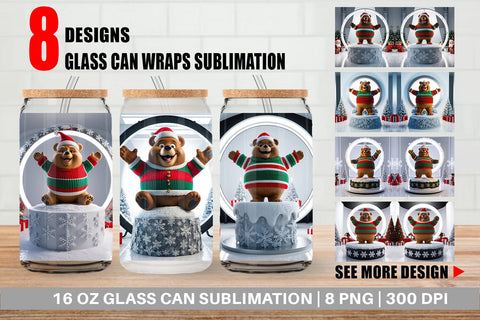Glass Can Christmas Bear Sublimation artnoy 
