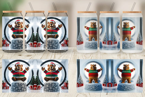 Glass Can Christmas Bear Sublimation artnoy 