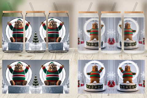 Glass Can Christmas Bear Sublimation artnoy 