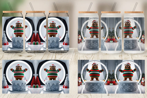 Glass Can Christmas Bear Sublimation artnoy 