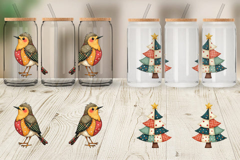 Glass Can Christmas Cartoon Patchwork Sublimation artnoy 