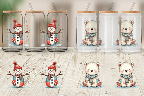 Glass Can Christmas Cartoon Patchwork Sublimation artnoy 