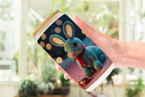 Glass Can Christmas Crochet Bunny Sublimation artnoy 