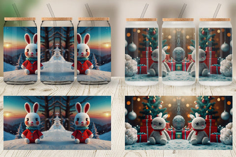 Glass Can Christmas Crochet Bunny Sublimation artnoy 