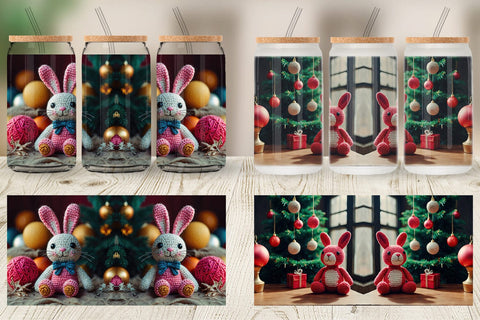 Glass Can Christmas Crochet Bunny Sublimation artnoy 