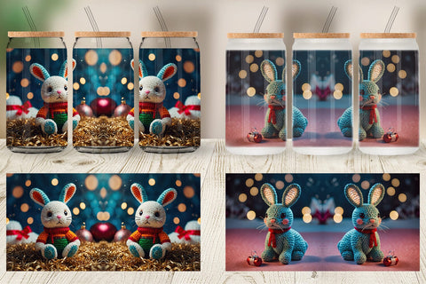 Glass Can Christmas Crochet Bunny Sublimation artnoy 