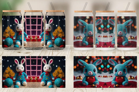 Glass Can Christmas Crochet Bunny Sublimation artnoy 