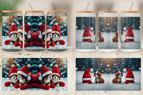 Glass Can Christmas Crochet Dog Sublimation artnoy 