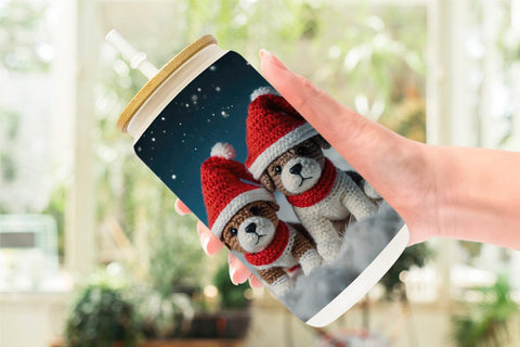 Glass Can Christmas Crochet Dog Sublimation artnoy 