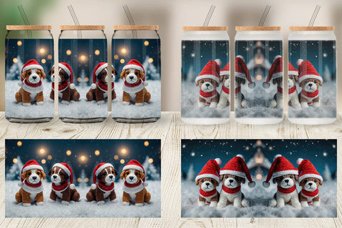 Glass Can Christmas Crochet Dog Sublimation artnoy 