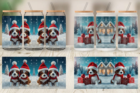 Glass Can Christmas Crochet Dog Sublimation artnoy 