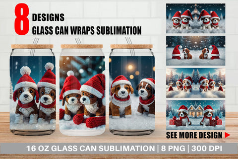 Glass Can Christmas Crochet Dog Sublimation artnoy 