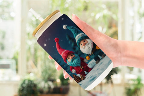 Glass Can Christmas Crochet Gnomes Sublimation artnoy 