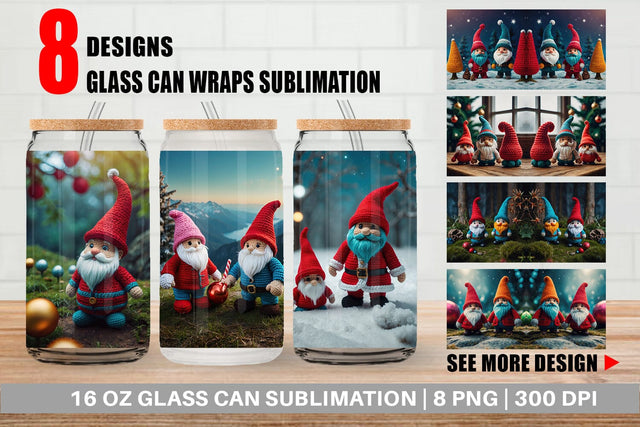 Glass Can Christmas Crochet Gnomes Sublimation artnoy 