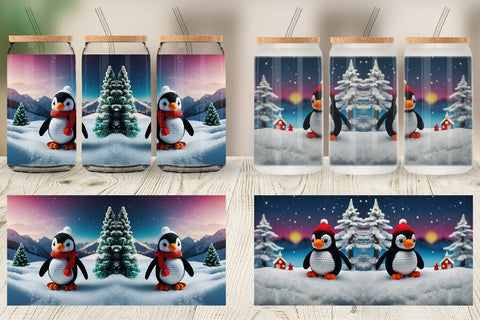 Glass Can Christmas Crochet Penguin Sublimation artnoy 