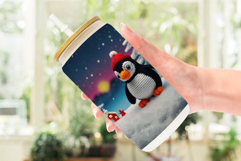 Glass Can Christmas Crochet Penguin Sublimation artnoy 