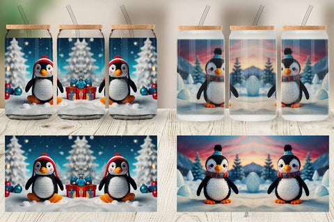 Glass Can Christmas Crochet Penguin Sublimation artnoy 