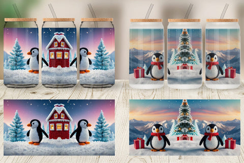 Glass Can Christmas Crochet Penguin Sublimation artnoy 